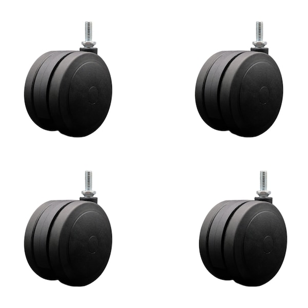 4'' Black Heavy Duty Floor Safe Twin Wheel Caster 3/8'' Threaded Stem , 4PK